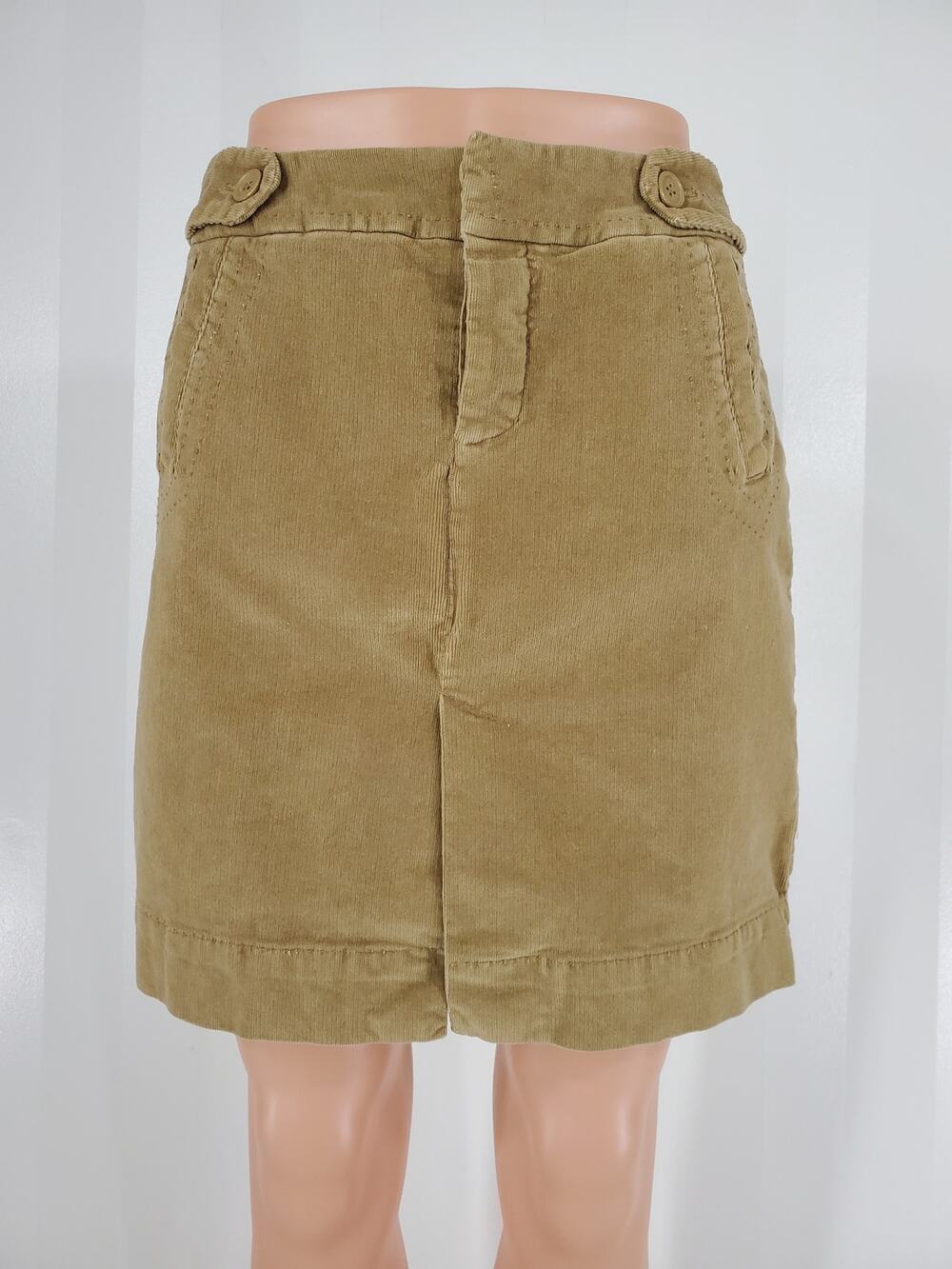 American Eagle Outfitters Y2K Tan Corduroy Pencil Skirt Button Tab Waist Sz 6